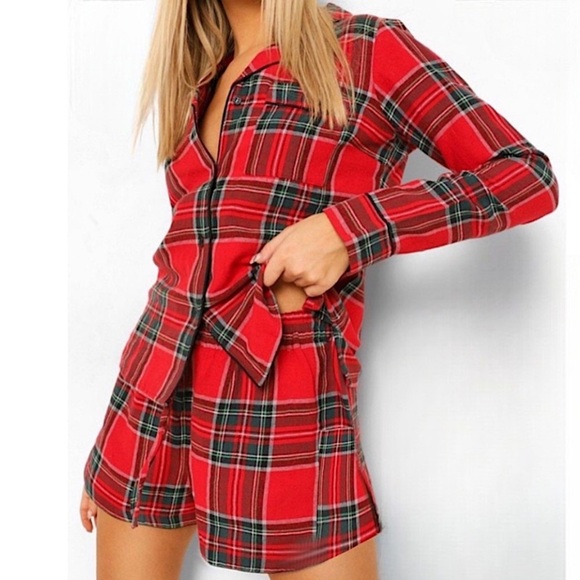 🆕 VS PINK | Red Flannel Pajama Shirt Size Medium - Picture 1 of 4